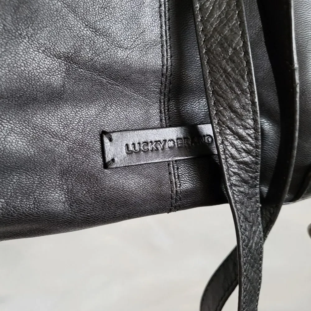 Lucky Brand Women's Black Leather Small Medium Backpack Purse Braided Hook Boho